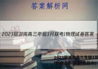 2023届湖南高三年级3月联考l物理试卷 答案(更新中)