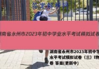湖南省永州市2023年初中学业水平考试模拟试卷（三）l物理试卷 答案(更新中)