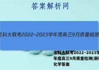 金科大联考2022~2023学年度高三9月质量检测(新教材)化学答案