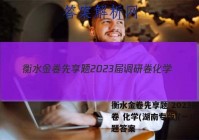 衡水金卷先享题 2023届调研卷 化学(湖南专版)(一)1试题答案