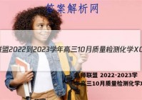 九师联盟 2022-2023学年高三10月质量检测化学XG答案