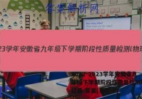 2022-2023学年安徽省九年级下学期阶段性质量检测l物理试卷 答案(更新中)