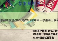皖东县中联盟 2022-2023学年第一学期高三联考(233312D)历史试卷答案