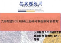 九师联盟 2023届高三新高考摸底联考 新教材(1月) 化学答案