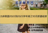 九师联盟 2022-2023学年高三10月质量检测(新高考)河北 化学试题答案