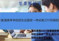 重庆康德2023年普通高等学校招生全国统一考试 高三11月调研测试卷化学答案